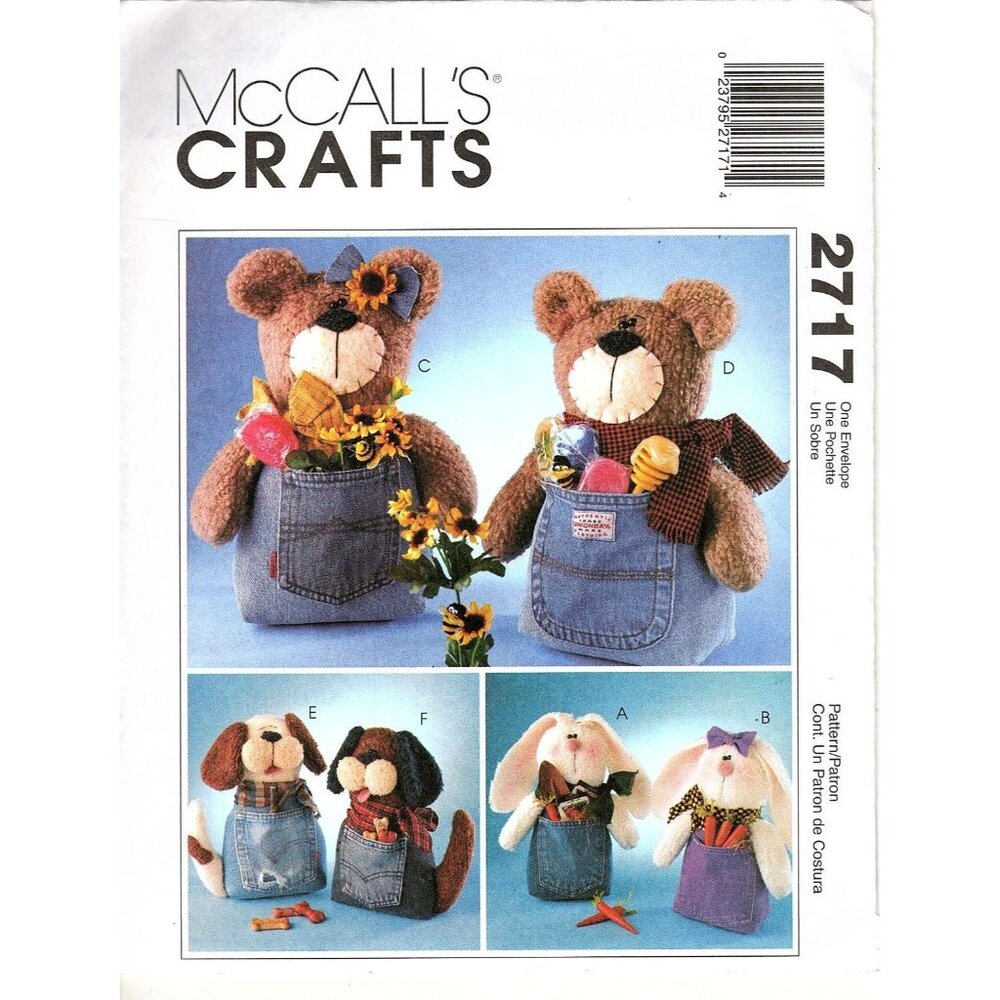 McCalls Crafts 2717 Jean Babies For Bears, Dogs and Bunnies Uncut Sewing Pattern